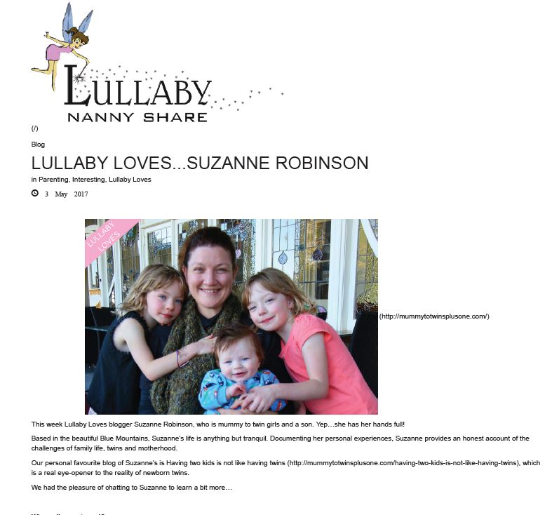 Lullaby Nanny Share Interviews Suzanne Robinson from Mummy to Twins Plus One