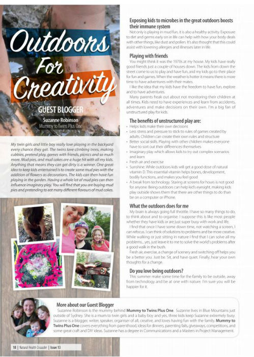 Outdoors For Creativity an article by Suzanne Robinson for Caruso's Natural Health.