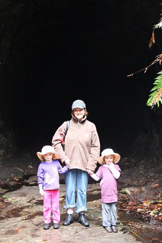 The girls and I outside the glow worm tunnel