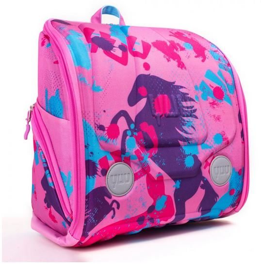 HUUG – Pretty pink exterior with horses, bunnies and cats and bright pink and purple on the inside. 