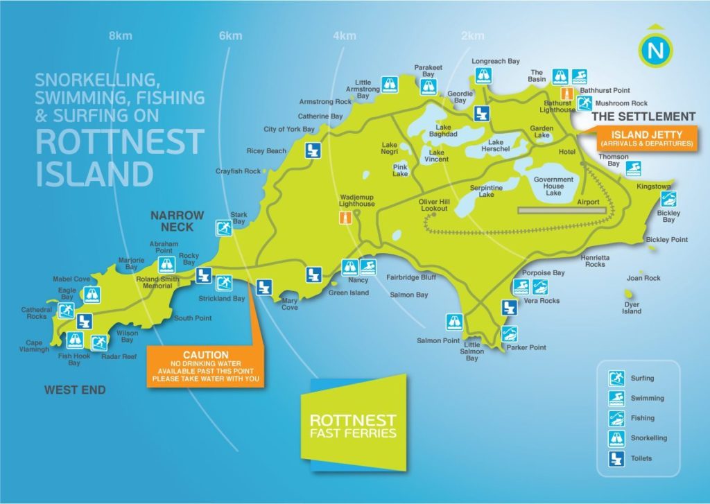 Rottnest Island Map. Image www.rottnestfastferries.com.au