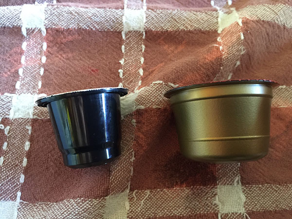As you can easily see the new coffee pod is much smaller than my usual one on the right. No wonder it did not fit in my machine. Also it is for a different brand of machine so there would be no way to use them. 
