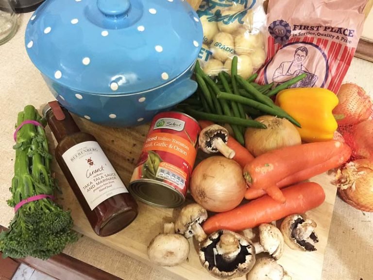 All my ingredients for my slow cooked beef and vegetable casserole. I did leave out the capsicum so don't worry about that item.