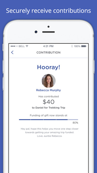 The Purposit App gives you updates when someone contributes to your gift. 