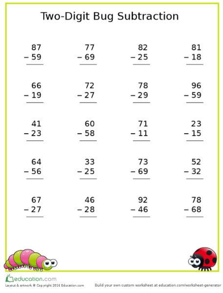 Two-Digit Bug Subtraction from Education.com