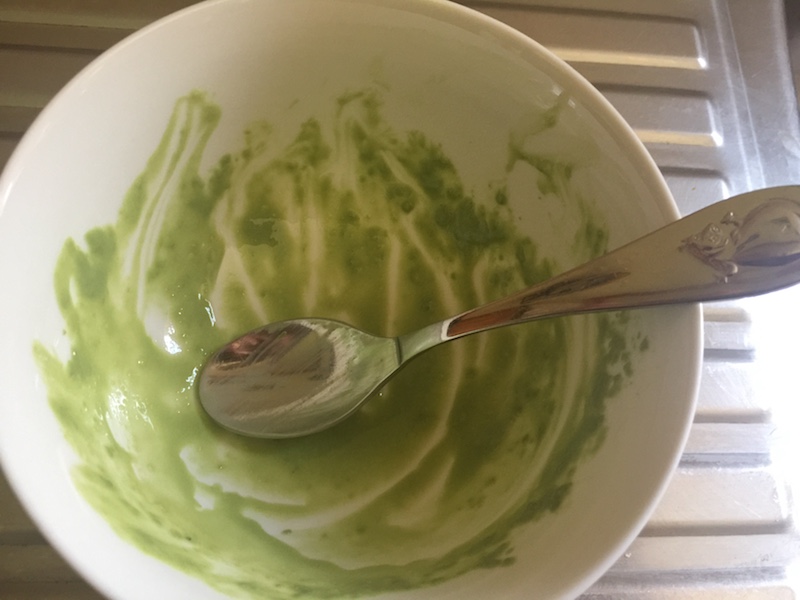 One finished bowl of Matcha Green Tea Yoghurt.... or should I say what is left of the yoghurt. 