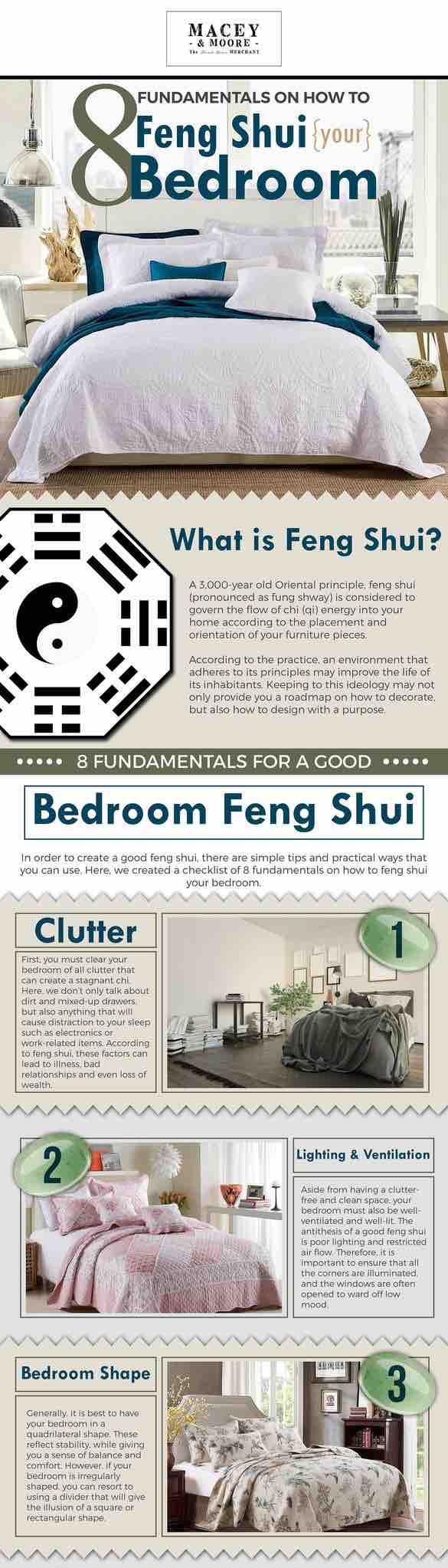 8 tips to help you Feng Shui your bedroom. Image from https://www.macey.store 