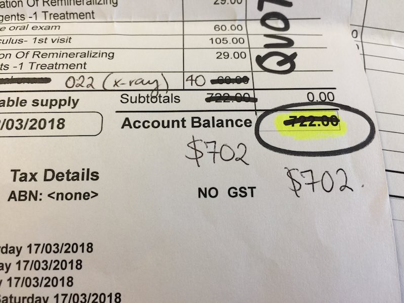 Our bill before the smile.com.au discounts were applied. So happy we saved and didn't pay this the other day. 