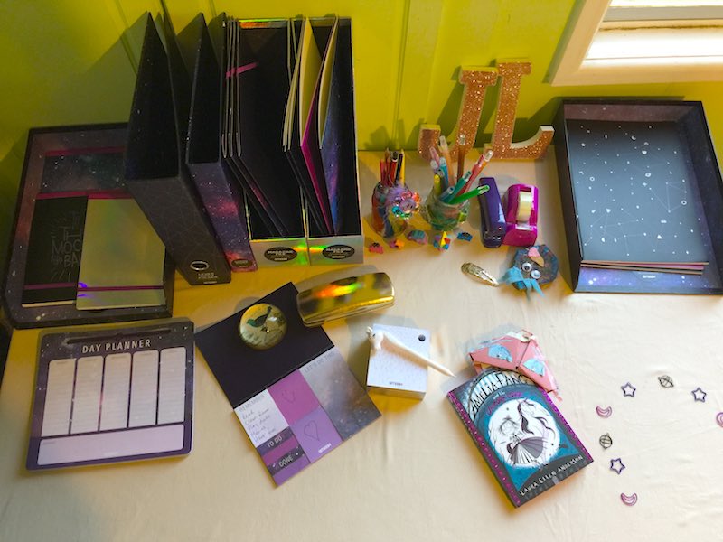 The girls love their new Neon Galaxy Stationery from SMASH. Also, their desk has never looked so tidy and organised, let's hope it says this way!