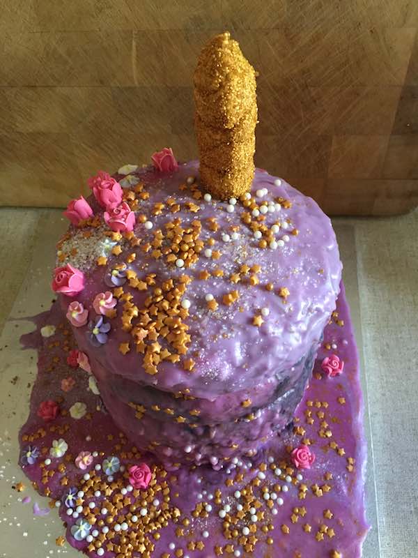 The Unicorn Cake before we went to the Roller Skating Party.