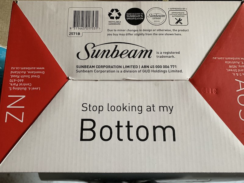 I loved the sense of humour on the Sunbeam Mixer box.