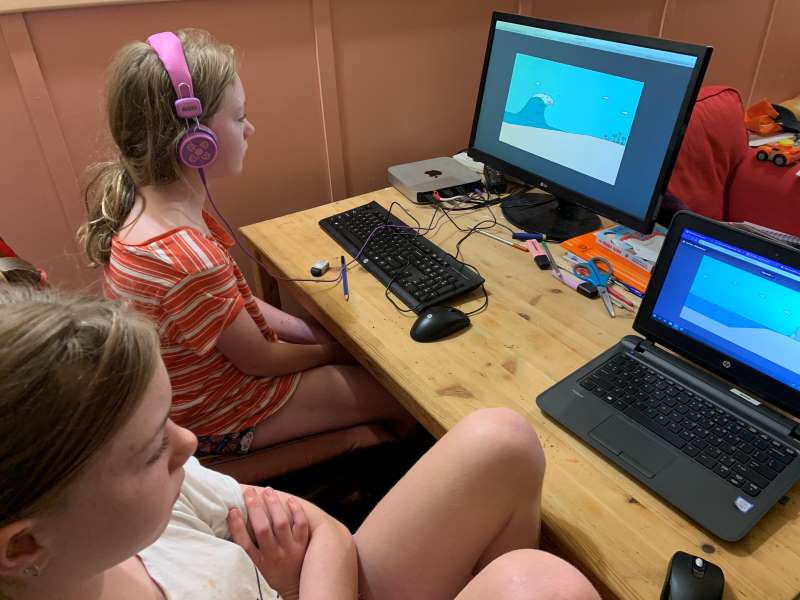 My wonderful girls doing their online learning at home - They are learning about tsunamis