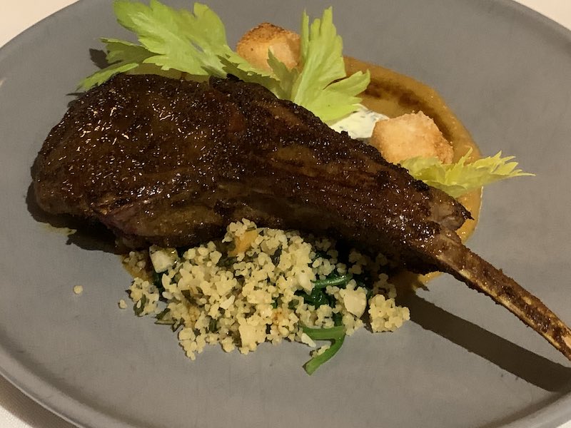 Moroccan Spiced Lamb Cutlets, served with Crumbed Haloumi, Cous Cous & Wilted Spinach